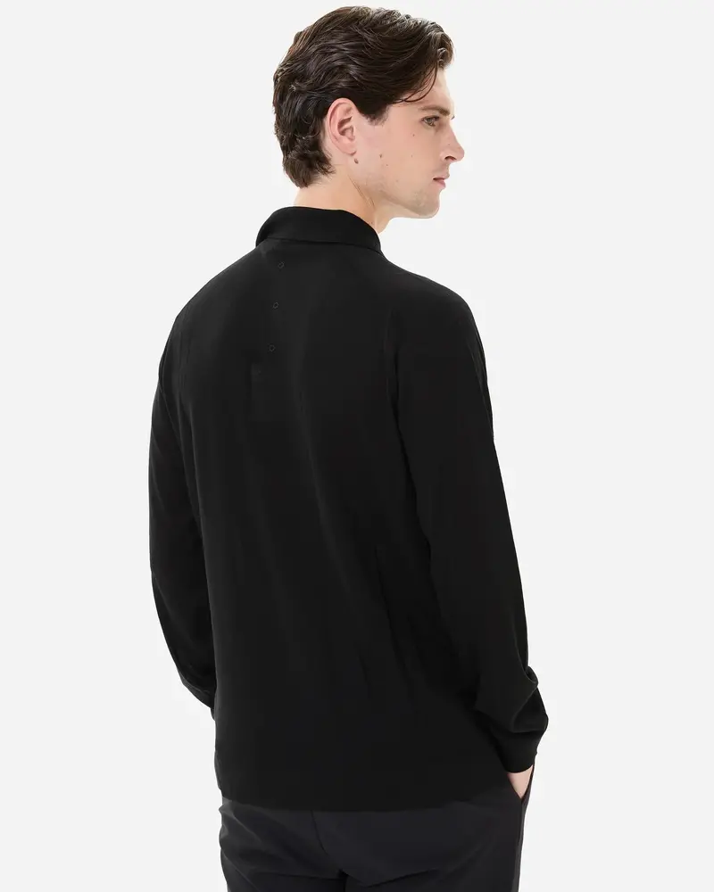 Wool And Silk Long Sleeve Polo Shirt Black 3