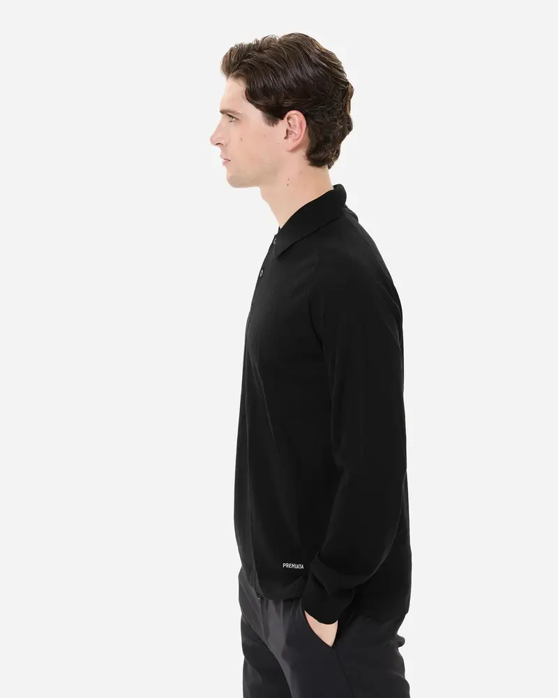Wool And Silk Long Sleeve Polo Shirt Black 4