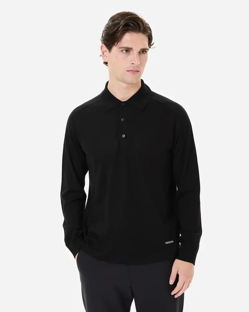 Wool And Silk Long Sleeve Polo Shirt Black 5