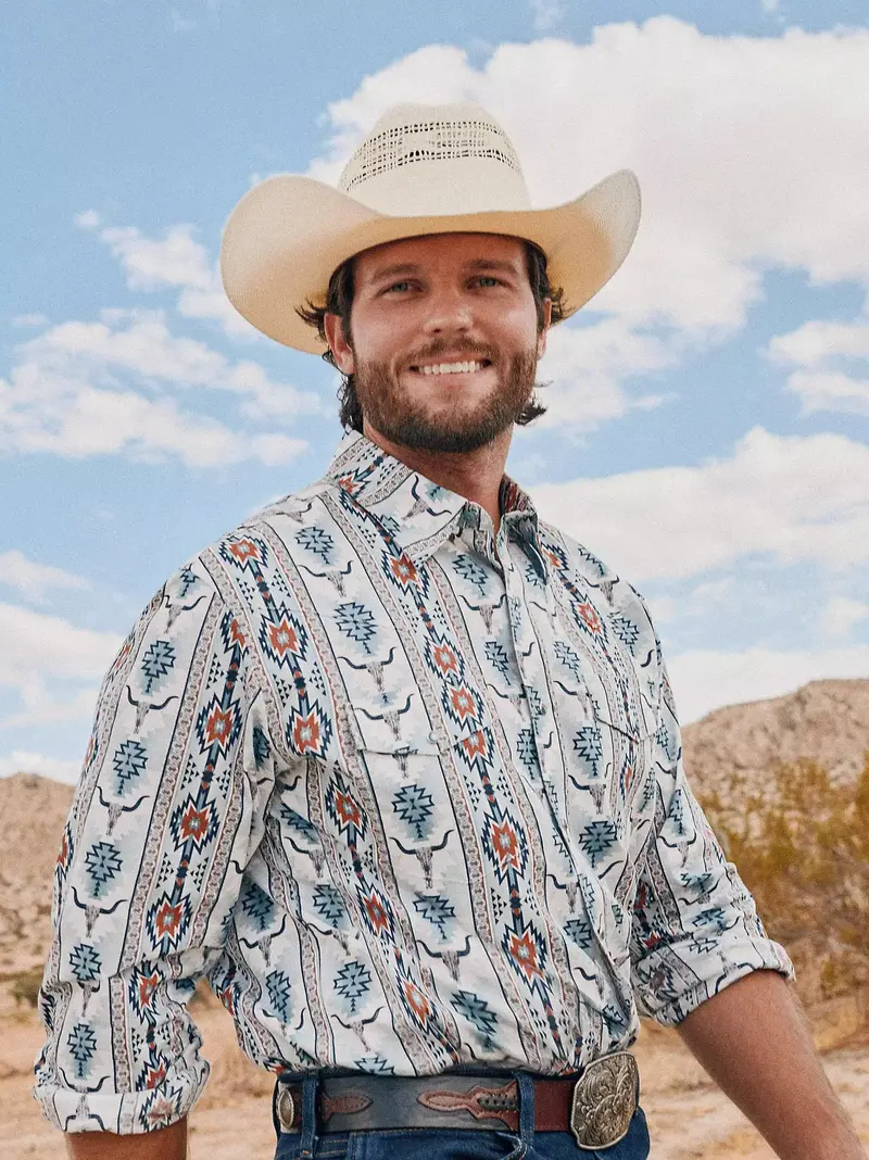 Wrangler Men's Checotah Long-Sleeve Western Snap Printed Shirt 1