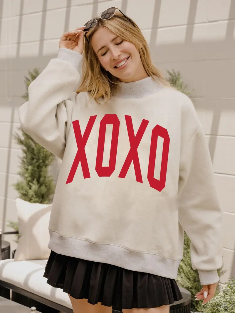 Xoxo Valentine's Tall Boy Gray Mock Neck Reversible Sweatshirt 1