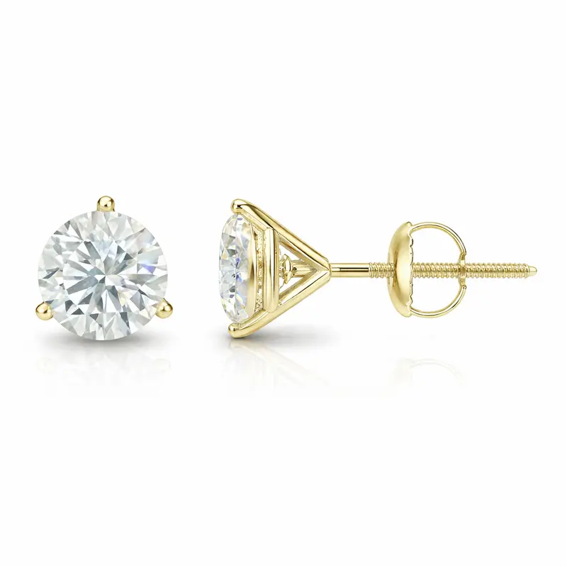 Yellow Gold Martini Round Diamond Stud Earrings 1