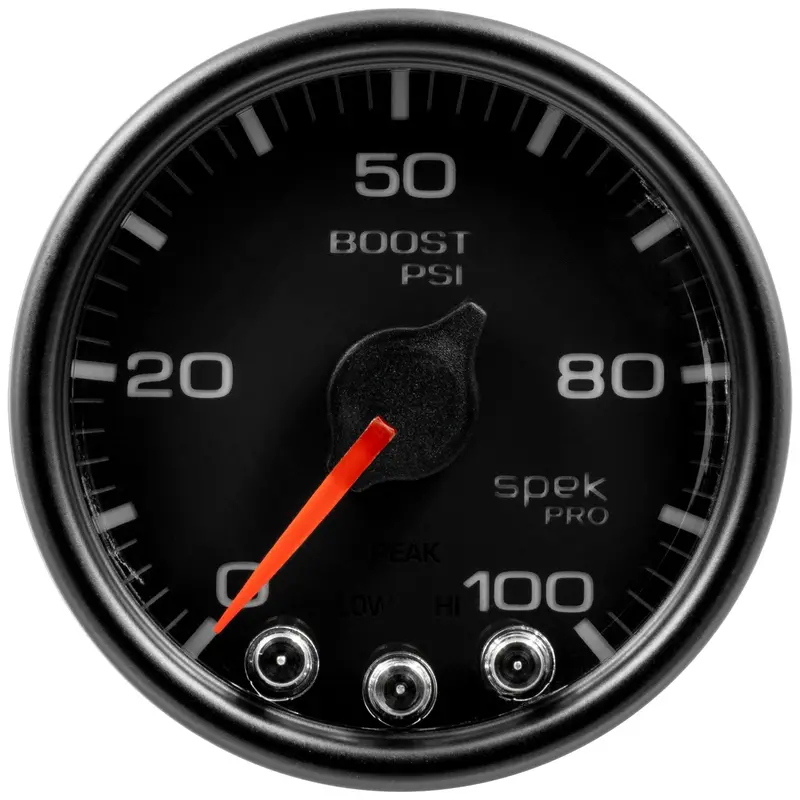 Autometer P30532 Gauge; Boost; 2 1/16In.; 100Psi; Stepper Motor W/Peak/Warn; Blk/Blk; Spek-Pro 1