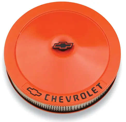 Chevrolet Performance 141-785 14-Inch Air Cleaner Kit – Orange Housing With Bowtie Logo 1