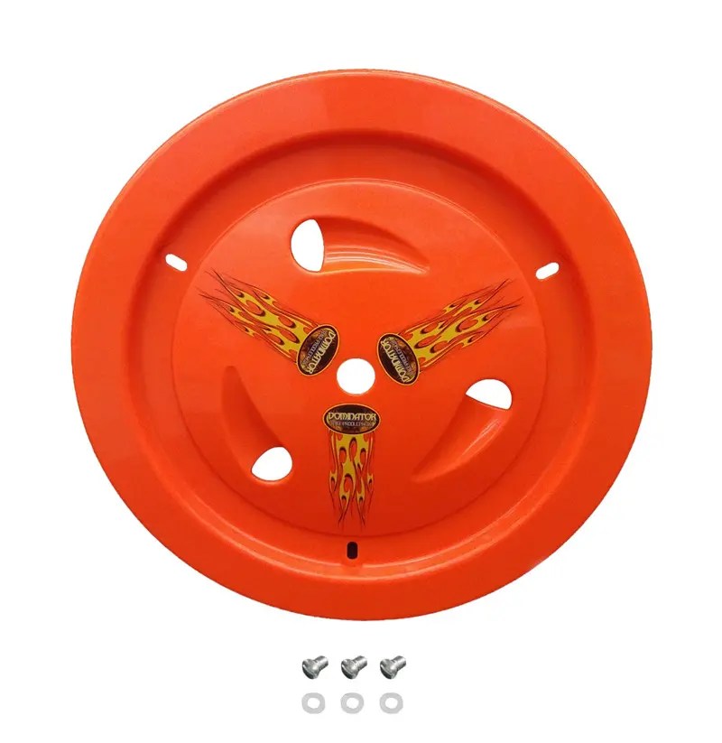 Dominator Race Products Fluorescent Orange Dzus-On Wheel Cover 1