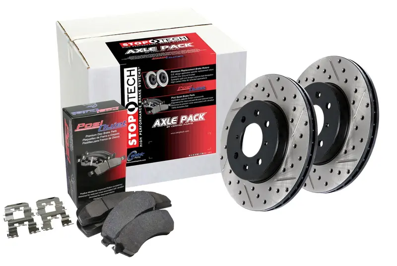 Stoptech 935.33133 Street Performance Brake Kit – Drilled & Slotted Rotors For All Four Wheels 1