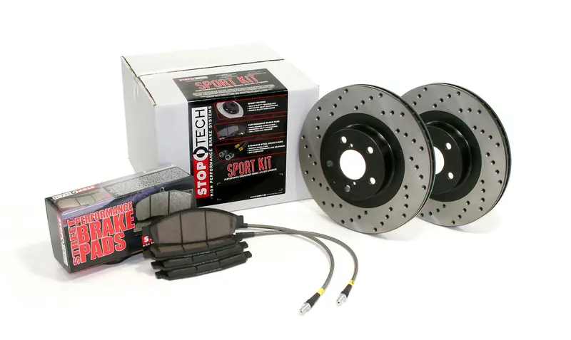 Stoptech Sport Axle Pack – Rear Drilled Rotor Kit With Stainless Brake Lines (979.34001R) 1
