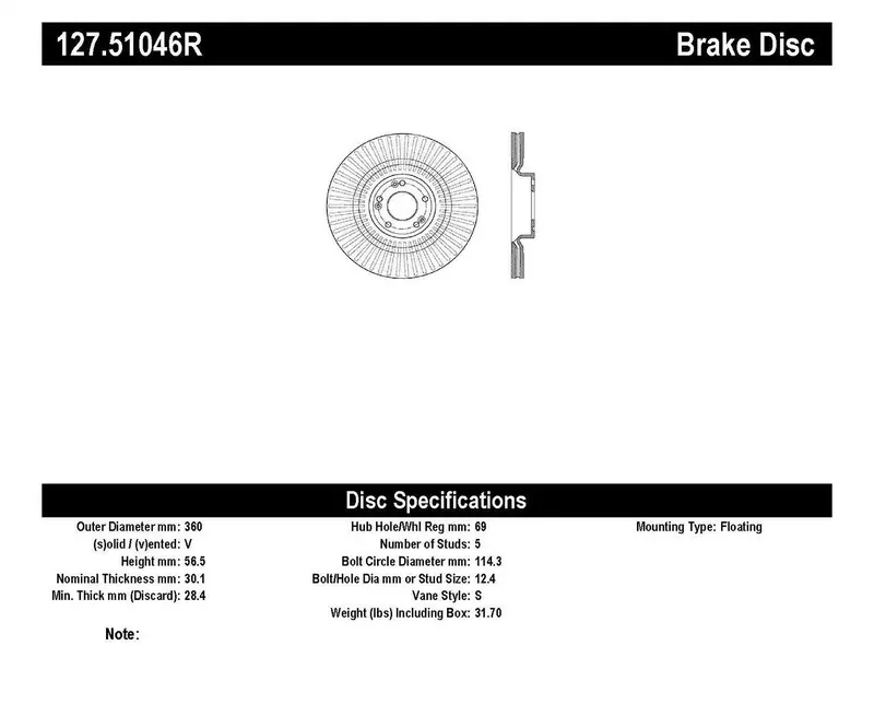 Stoptech Sport Brake Rotor – Front Right, Drilled & Slotted (127.51046R) 1