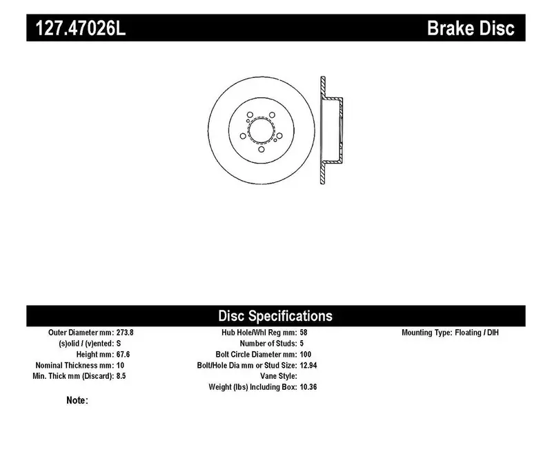 Stoptech Sport Rear Left Brake Rotor – Drilled & Slotted Design (Model 127.47026L) 1